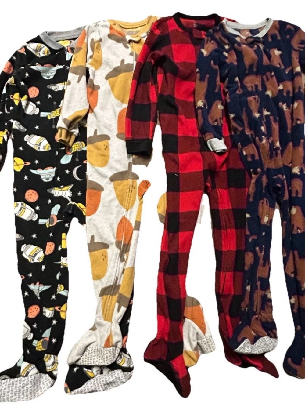 Toddler Fleece Footie Pajamas Buffalo Plaid Acorns Space Bears Size 5T